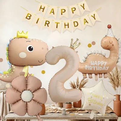 Dinosaurier-Geburtstagsdeko-Set: Banner, Ballons, Zahl 2