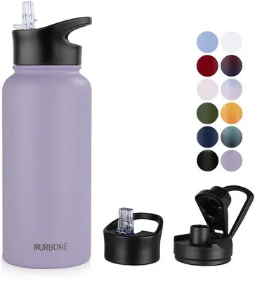 Imagen del producto de Termo de acero inoxidable de 1 litro, (con 2 tapas) - apto para alimentos, sin BPA, termo a prueba de fugas, ideal para bebidas ácidas, termo con aislamiento de doble pared al vacío, adecuado para deportes, viajes y camping