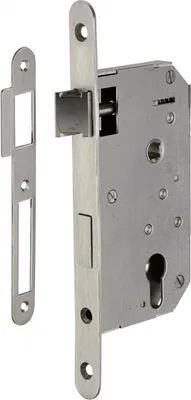 Image de Boitier de serrure encastrable à cylindre pour porte d'entrée, droite, axe 50mm, bouts ronds, inox - THIRARD