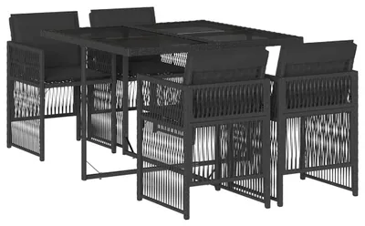 Produktbild von vidaXL 5-tlg. Garten-Essgruppe mit Kissen Schwarz Poly Rattan