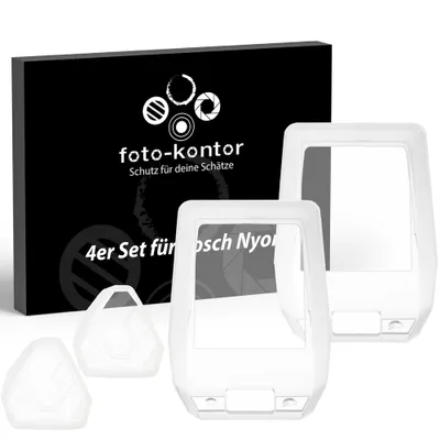 Produktbild von foto-kontor 2X Displayschutz + 2X Schutzhülle kompatibel mit Bosch Nyon 2 Display (BUI350) für Steuereinheit und Display Cover Ebike Case Zubehör E-Bike Schutz Abdeckung wasserdicht kratzfest