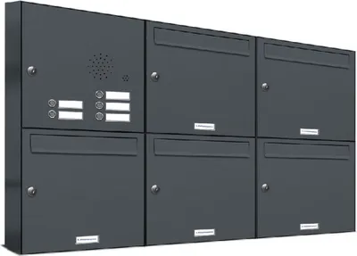 Produktbild von 5er Briefkasten Anlage Aufputz - Wandmontage RAL 7016 Anthrazit Klingel