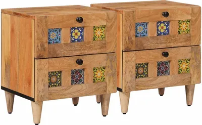 Image de Cabinet de chevet avec tiroir 2 pcs Naturel 40 x 33 x 46 cm