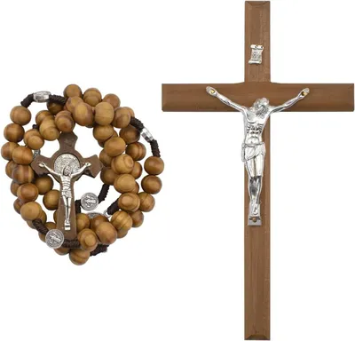 Productafbeelding van Houten Kruis Set - Kruis hanger ketting - Religieuze Decoratie - Klassieke Jezus stijl - 245 x 165 cm - Houtkleur