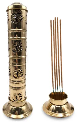 Räucherstäbchenhalter Om-Symbol, vergoldet, 27 cm, für 5 Stäbchen