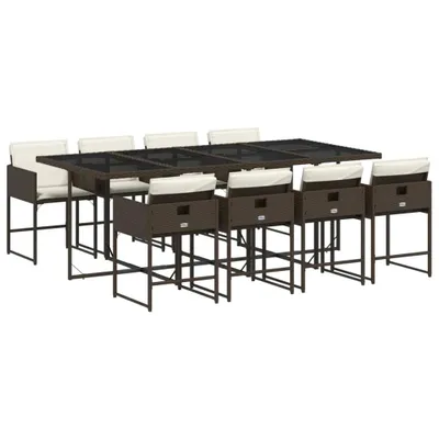 Produktbild von vidaXL 9-tlg. Garten-Essgruppe mit Kissen Braun Poly Rattan