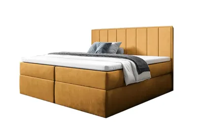 Obrázek produktu pro Postel Bettso s pružinovým boxem Moderní kontinentální postel s topperem do ložnice HAVANA medová 140x200