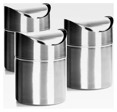 Produktbild von 3er Set Abfalleimer mit Schwingdeckel - kompakter Tischmülleimer aus Edelstahl für Bad und Küche - Mini-Mülleimer (silberfarben)