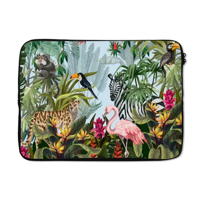 Produktbild von MuchoWow® Laptop Hülle 13 Zoll Dschungel - Natur - Jungen - Mädchen - Kinder - Zebra - Flamingo Laptoptasche - Laptophülle - Sleeve - Rundumschutz