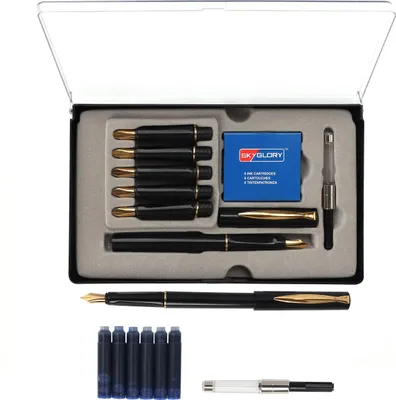 Produktbild von Kurtzy Füller Set Kalligraphie Set mit 6 Federn, Tintenpatronen und Tinten Adapter (14-Teilig) – Feder zum Schreiben mit Tinte Blau Schreibfeder