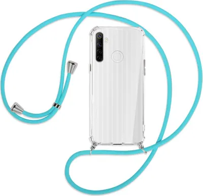 Produktbild von Handykette Backcover-Schutzhülle mit Band (Metall silberfarben) für Realme 6i - türkis