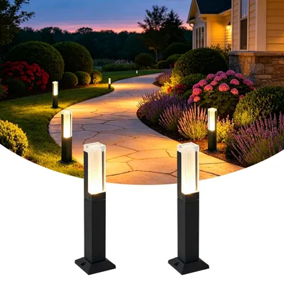 Image de 2 lampes de jardin LED, 6W, lampes sur pied pour l'extérieur, 60 cm, lumière blanche chaude 3000K, étanches IP65