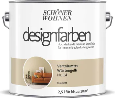 Produktbild von Schöner Wohnen Designfarben Feinmatte Wandfarbe 2,5 L Farbwahl, Farbe:Nr 14 Verträumtes Wüstengelb