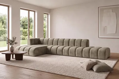 Produktbild von Kaiser Möbel Modulares Ecksofa in L-Form mit Hocker, Velvet-Stoff Riviera, Beige, Links, GRAND, KI-generiertes Bild