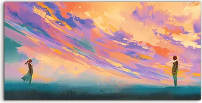 Produktbild von Coloray Glasbild 140x70  Wandbild Glasbilder Foto Mann und Frau Wolken Landschaft