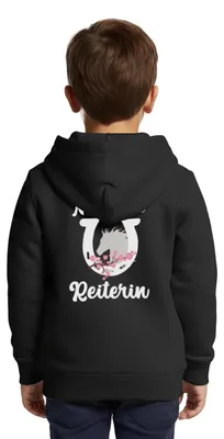 Produktbild von Spreadshirt Nachwuchs Reiterin | Hufeisen Pferdeliebe Kinder Premium Organic Zip Hoodie, 110/116 (4 Jahre), Schwarz