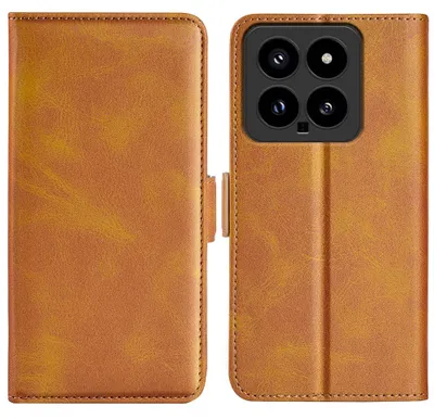 Productafbeelding van MobyDefend Hoesje - Geschikt voor Xiaomi 14  -  Luxe Wallet Book Case (Sluiting Zijkant) - Lichtbruin