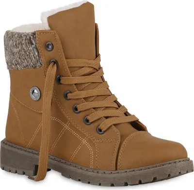 Produktbild von VAN HILL Damen Warm Gefütterte Worker Boots Bequeme Profil-Sohle Schuhe 840853, Farbe: Hellbraun, Größe: 36