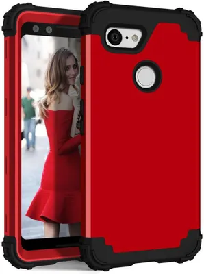 Produktbild von Google Pixel 3 XL Hülle, LaimTop Heavy Duty 3 in 1 Hybrid Hart PC Flexibel TPU Silikon Stossfest Kratzfest Tasche Schutzhülle für Google Pixel 3 XL Rot
