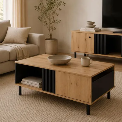 Immagine prodotto di Kasese - Tavolino da Salotto, 100x60x4h cm Marrone Rovere Nodi, un Cassetto
