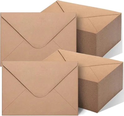 Produktbild von 100 Stück braune nassklebende Umschläge aus Kraftpapier für Grußkarten und Einladungen
