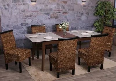 Immagine prodotto di set di 6 sedie da pranzo in vimini Sedia M45 in vimini banana ~ scuro, senza cuscino