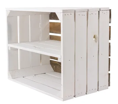 Produktbild von 2er Set weißes/weisses Regal Apfelkiste Zwischenbrett längs 50cm x 40cm x 30cm Schuhregal Obstkiste/Weinkiste Bücherregal Kiste aus Holz Einlageboden