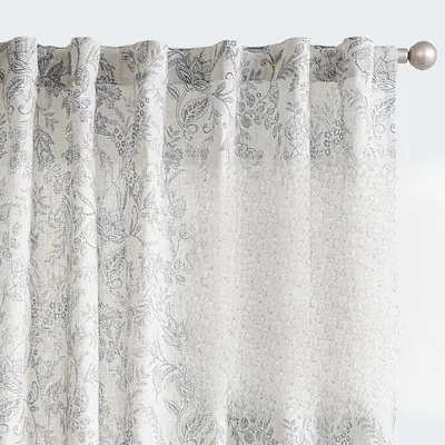Linenmix-Vorhang mit Blumenmuster, 2er-Set, 140x210 cm, Grau/Beige