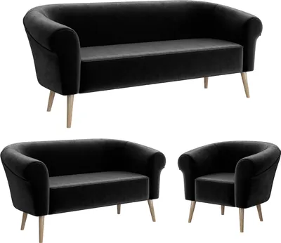 Produktbild von MEBLINI Mini Sofa Set 3-2-1 für Wohnzimmer - Mini Lounge für sechs Personen - Küchensofa - Sofa Klein - Sitzgarnitur - Polstergarnitur - Sofagarnituren - EMILIA - 3+2+1 - Schwarz Samt