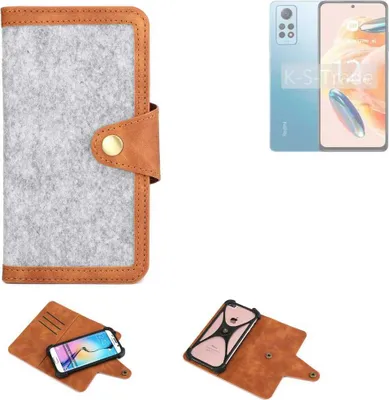 Produktbild von K-S-Trade Handyhülle kompatibel mit Xiaomi Redmi Note 12R Pro Schutzhülle Filz-Hülle Kunst-Leder hellgrau braun (1x)