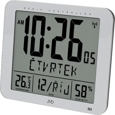 Obrázek produktu pro Rádiem řízené digitální hodiny  s budíkem JVD stříbrné DH9335.1