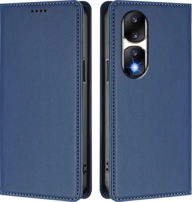 Image de Étui en cuir pour Honor 90 Pro, étui à rabat magnétique en cuirPolyuréthaneavec support, bleu foncé