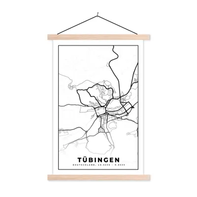Produktbild von MuchoWow® Textilposter Tübingen - Karte - Stadtplan 60x90 cm mit holzfarbenen Rahmen - Textil