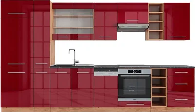 Produktbild von Küchenzeile Vicco Fame-Line Bordeaux Hochglanz/Goldkraft Eiche 355 cm , AP Anthrazit, Model 49311