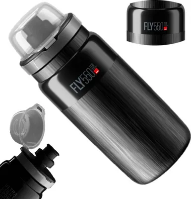 Zdjęcie produktu dla Bidon ELITE FLY MTB TEX Czarny Szare Logo 550ml SUPER LEKKI 80 gram
