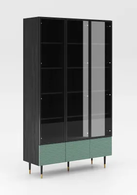 Produktbild von BETTSO Moderne dreitürige Vitrine IMPERIO in Pistaziengrün für das Wohnzimmer