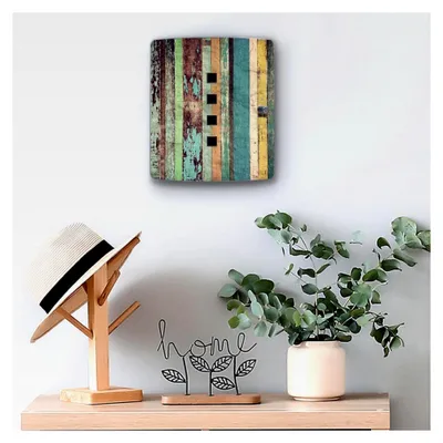 Produktbild von Design Schlüsselkasten aus Edelstahl für 10 Schlüssel - Schlüsselschrank zur Aufbewahrung 24 x 21,5 x 7 cm mit praktischem Magnetverschluss - Motiv Bunte Bretterwand