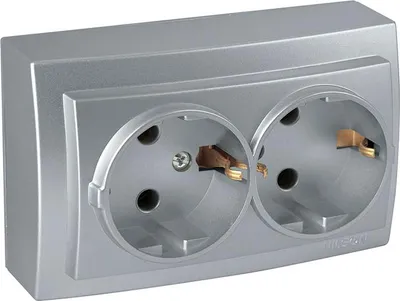 Produktbild von Doppelsteckdose Silber Aluminium-Optik – Aufputz IP20 Innen – Themis