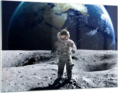 Produktbild von Bilder auf glas - Astronaut Mond Erde Raum - 120x80cm - Glasbilder - Wandbilder - Kunstdruck - zum Aufhängen bereit - Wanddekoration aus Glas - Glas Bilder - Wandbild auf Glas - GAA120x80-2864