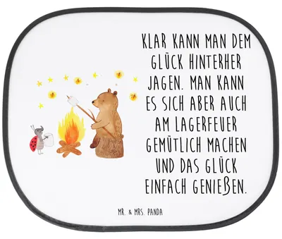 Produktbild von Mr. & Mrs. Panda Auto Sonnenschutz Bär & Marienkäfer Lagerfeuer - Weiß - Geschenk, Sonnenblende, für, Teddy, Autoscheiben