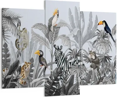 Produktbild von Bild auf Leinwand - Leinwandbild - 3 Teile - Dschungel Tiere Tukane - 130x100cm - Wand Bild - Wanddeko - Wandbilder - Leinwanddruck - Bilder - Wanddekoration - Leinwand bilder - CB130x100-4662