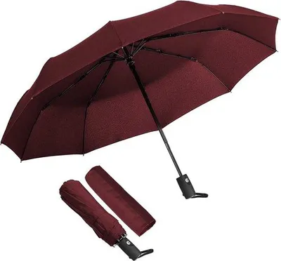 Produktbild von Unyqoos® Falt-Regenschirm 10‑Rippen – wind- und sturmfest, Teflon-beschichtet & wasserabweisend, vollautomatisch, kompakt 33 cm | 33 g, UV-Schutz, Rot