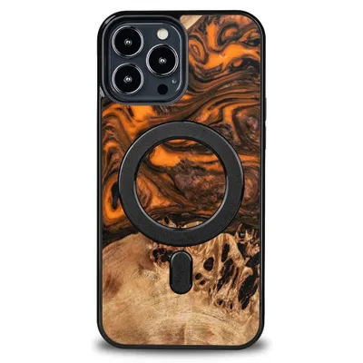 Immagine prodotto di Custodia In Legno E Resina Per Iphone 13 Pro Max Magsafe Bewood Unique Orange - Arancione E Nero