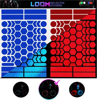 Productafbeelding van Reflecterende stickerset (134 stuks Prism-blu-rood) - Nachtveiligheid Waterdichte zelfklevende stickers voor helmen, skateboard, fiets, scooter