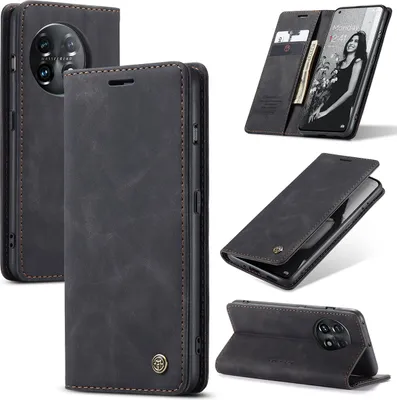 Obrázek produktu pro OnePlus 11 Pouzdro, RetroPolyuretanKožené Pouzdro s Funkcí Stojánku pro OnePlus 11 černé