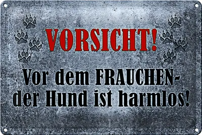 Produktbild von Blechschild Vorsicht 30x20cm vor dem Frauchen Hund harmlos