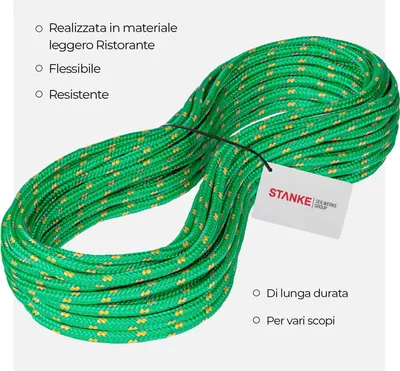 Image de Seilwerk STANKE Corde polypropylène verte avec fils marqueurs jaunes 6mm 25 m - Ficelle agricole, pour plants de tomates - Corde tressée pour le sport, la survie, la construction