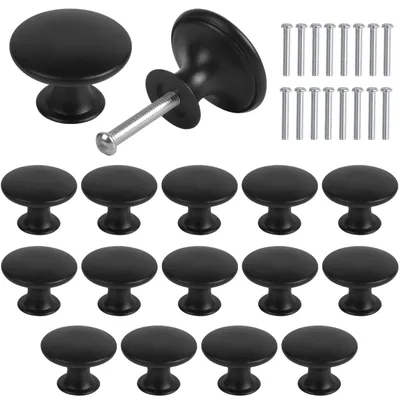 Produktbild von Set mit 16 Schranktürknöpfen, 30 mm Vintage-Kommodenknöpfen, Schubladenknöpfen, runden Schubladengriffen, Türgriffen, Schrankgriffen, Knöpfen, Möbelknöpfen, Knöpfen für Schrank- und Küchenschubladen (schwarz)