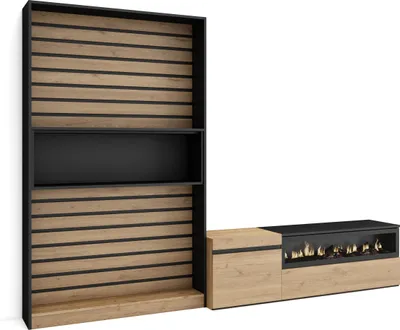 Immagine prodotto di COZY Mobile Soggiorno TV, 260x35x186cm, Per TV fino a 65, Camino elettrico, Rovere e Nero