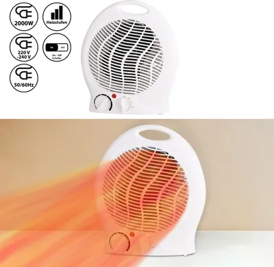 Produktbild von Heizlüfter weiß 1000W/2000W 22x25x13cm drei Heizstufen Kunststoff Kontrollleuchte Überhitzungsschutz Kippschutz Heizung mobil